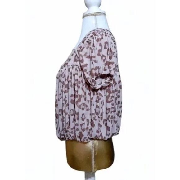 Free People Meg's Animal Print Cropped Mesh Top Pink Brown Short Sleeves Sz S - Picture 4 of 7